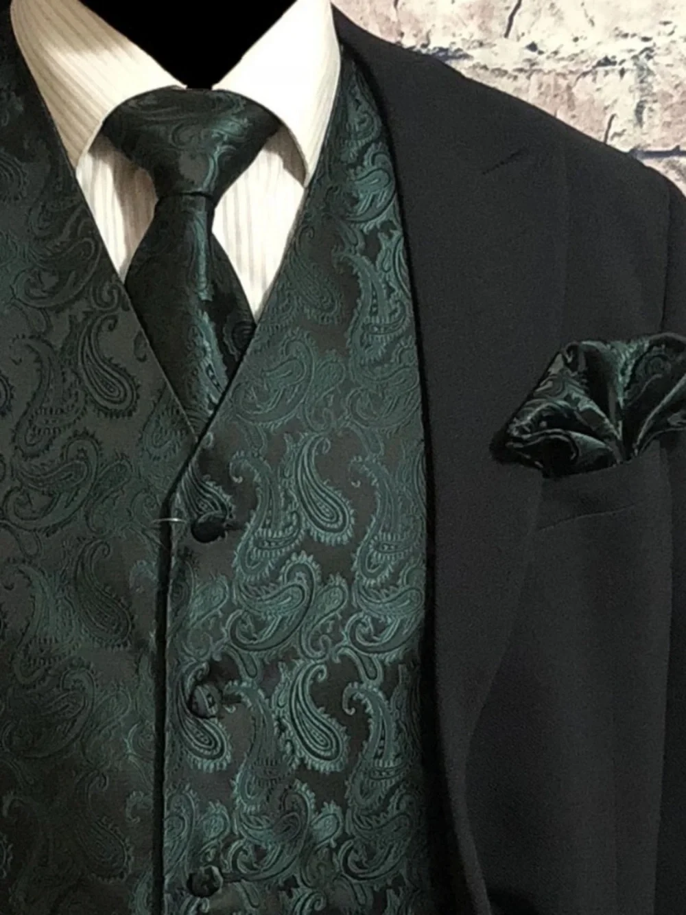 Barry.Wang Green Paisley Waistcoat Vest Only Sz 2x Men